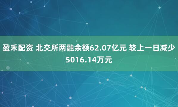 盈禾配资 北交所两融余额62.07亿元 较上一日减少5016.14万元